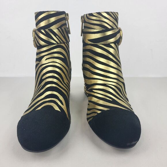 Kurt Geiger Women Zebra Print Black Gold Leather Stud Ankle Boots 6.5 - Picture 8 of 14